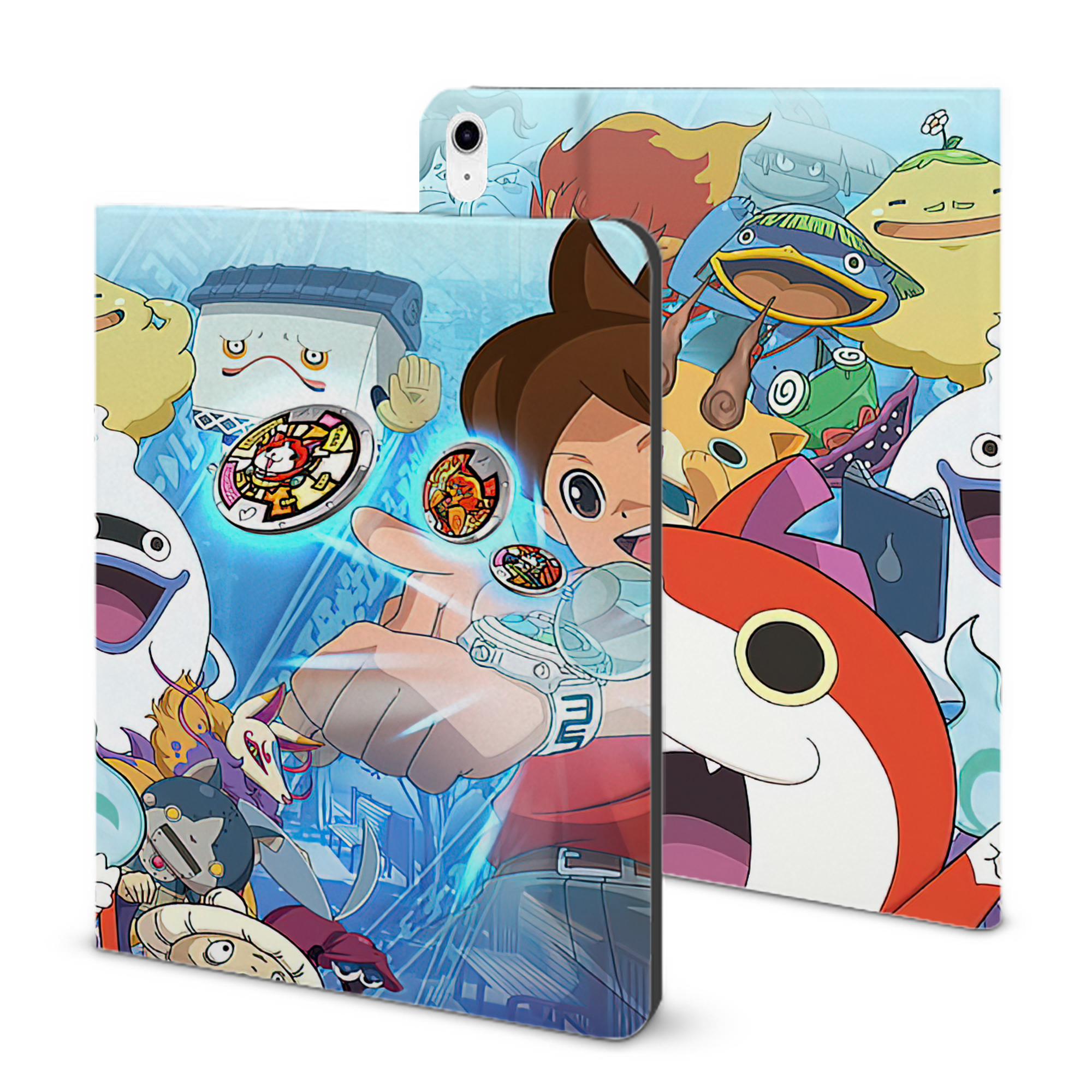 （画像用） 妖怪ウォッチ Yo-kai Watch IPad ケース ブック型 PUレザー TPU 耐衝撃 軽量 薄型 ペン収納なし 全面保護 IPad 各モデル対応